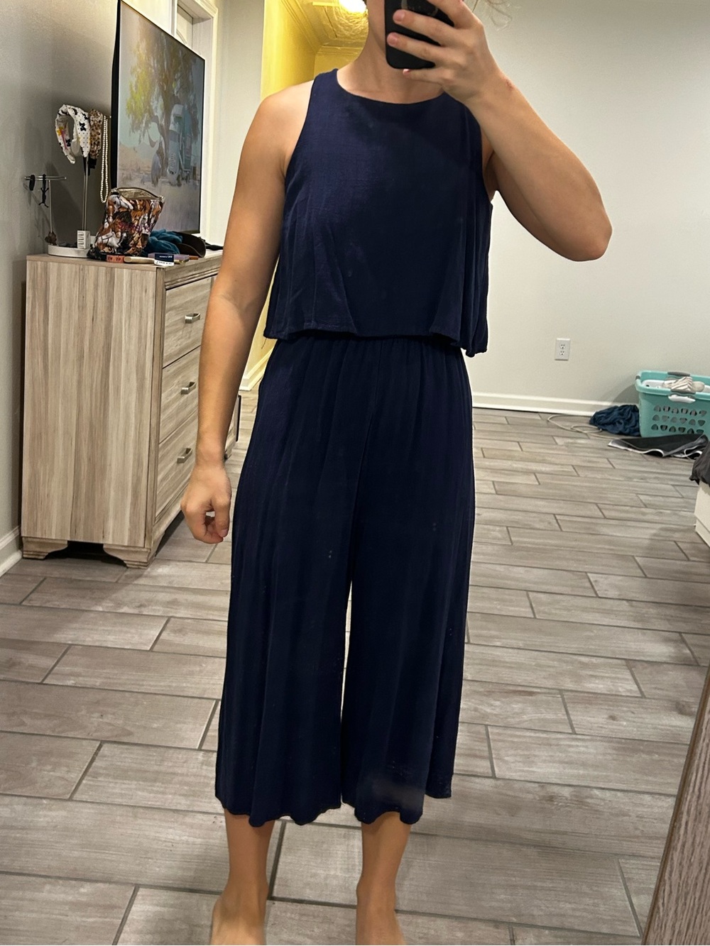 Pink Lily XS Women's Navy Cropped Jumpsuit - Sleeveless Wide Leg